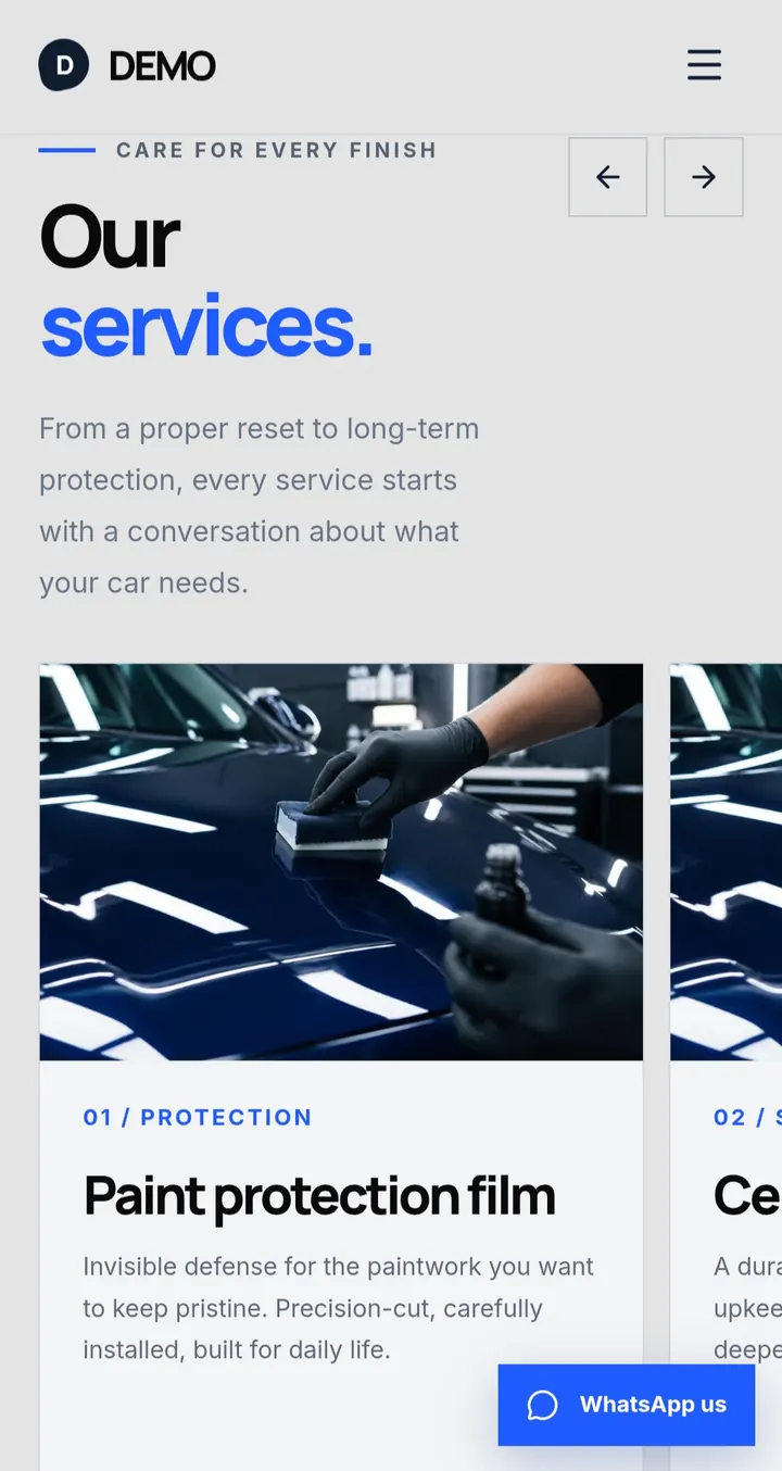 Car care and detailing service list.