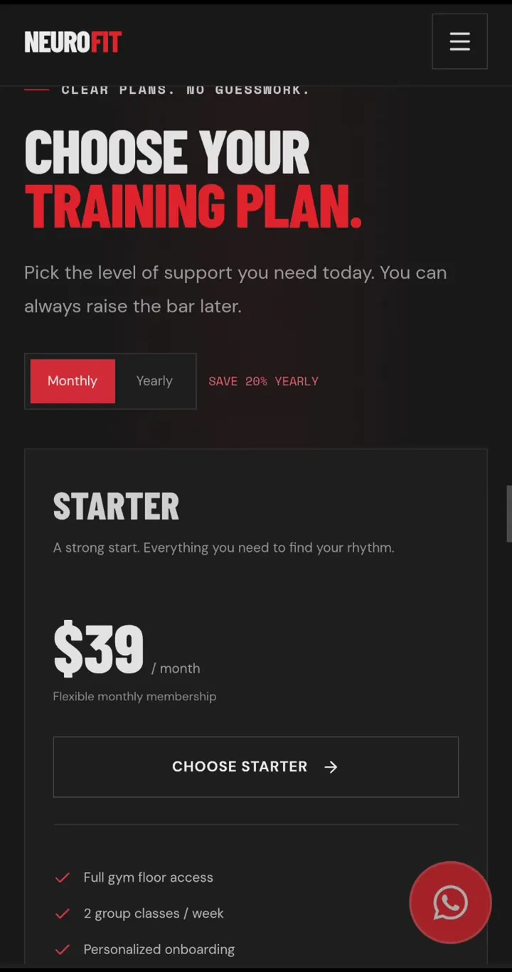 Monthly training plan selection.
