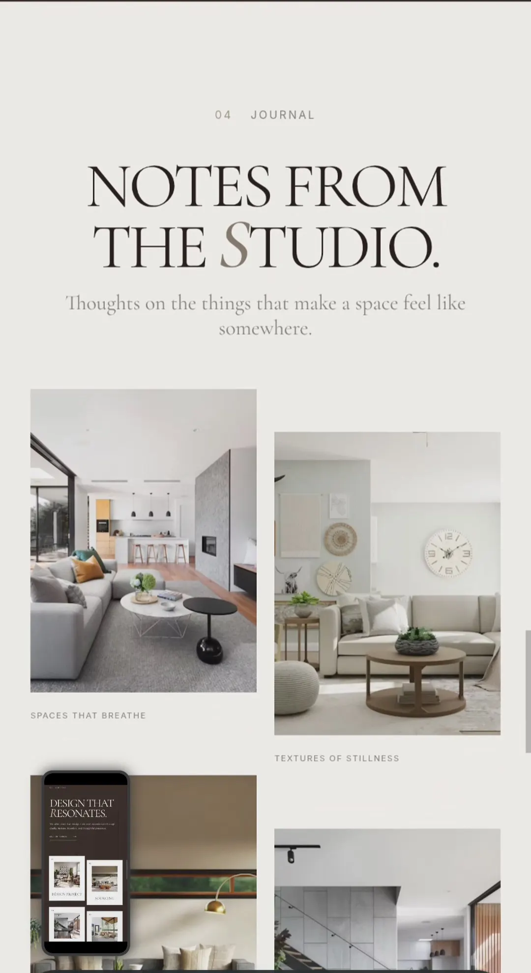 Studio journal and selected interior projects.