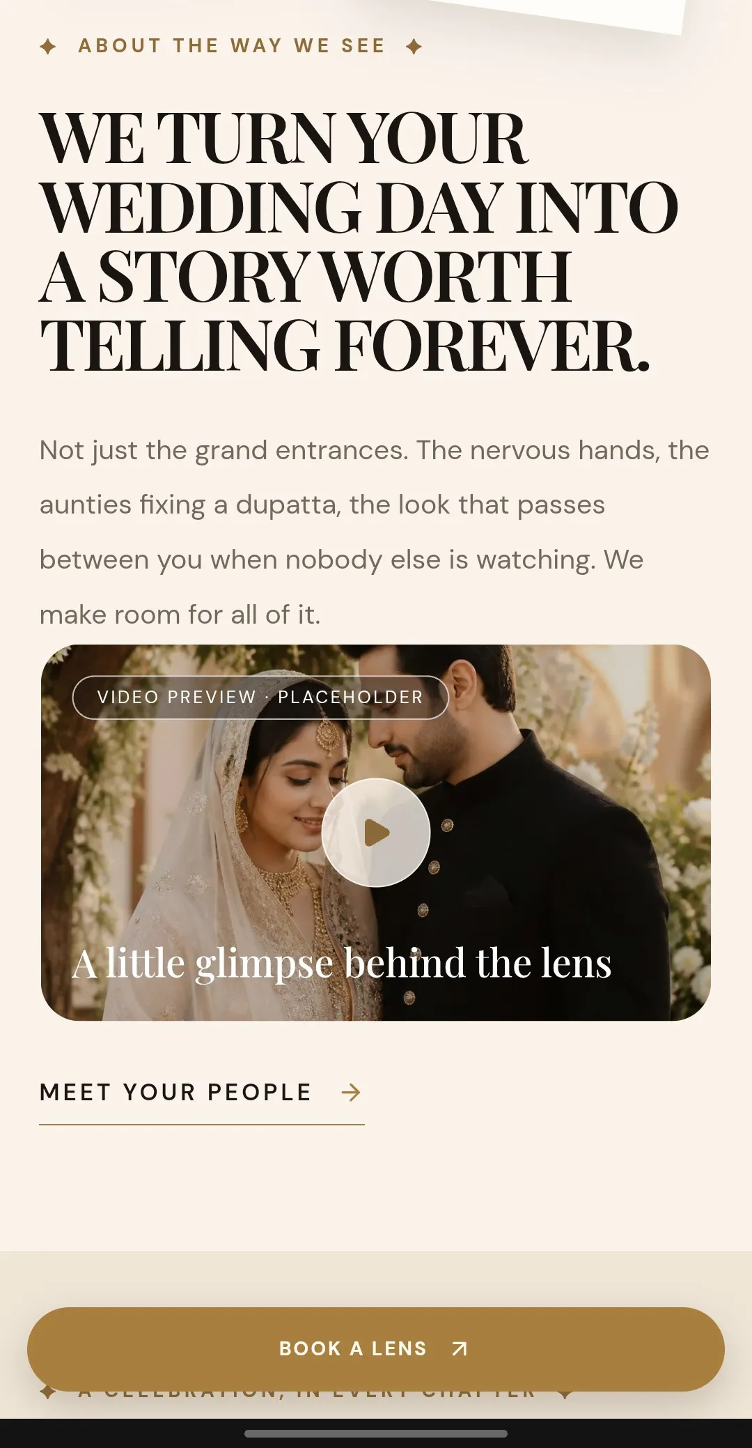 Wedding photographer story with a featured film preview.